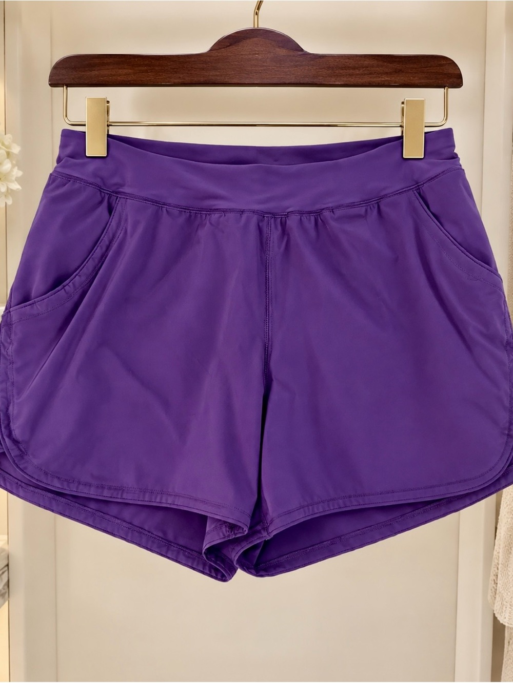 Lands' End Purple Women's Athletic Shorts with Pockets
